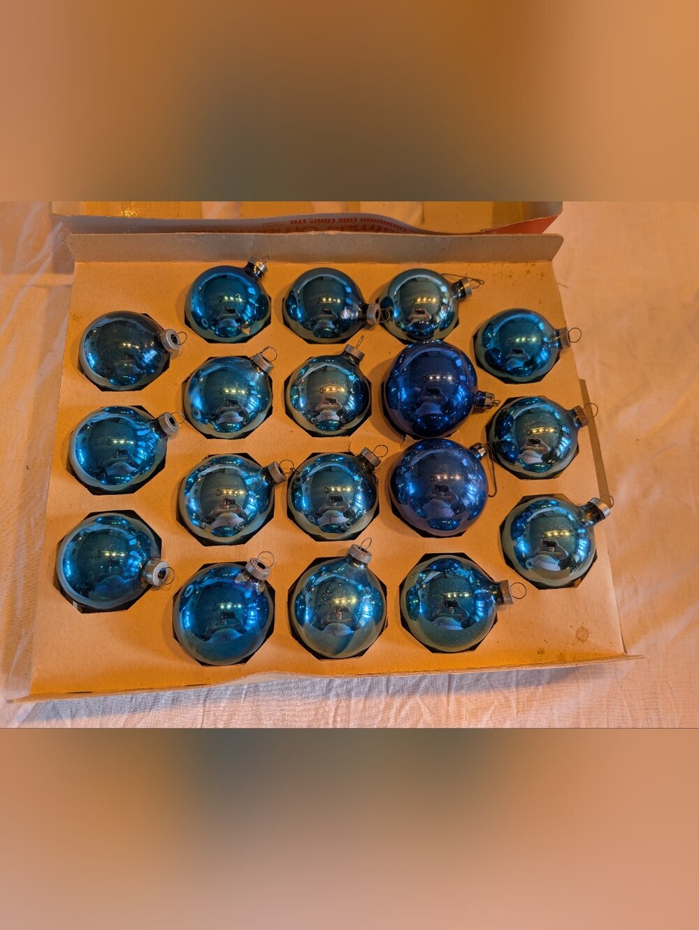 2/60$ Vintage Blue Glass Holiday Ornament Set - Glossy Teal & Sapphire
